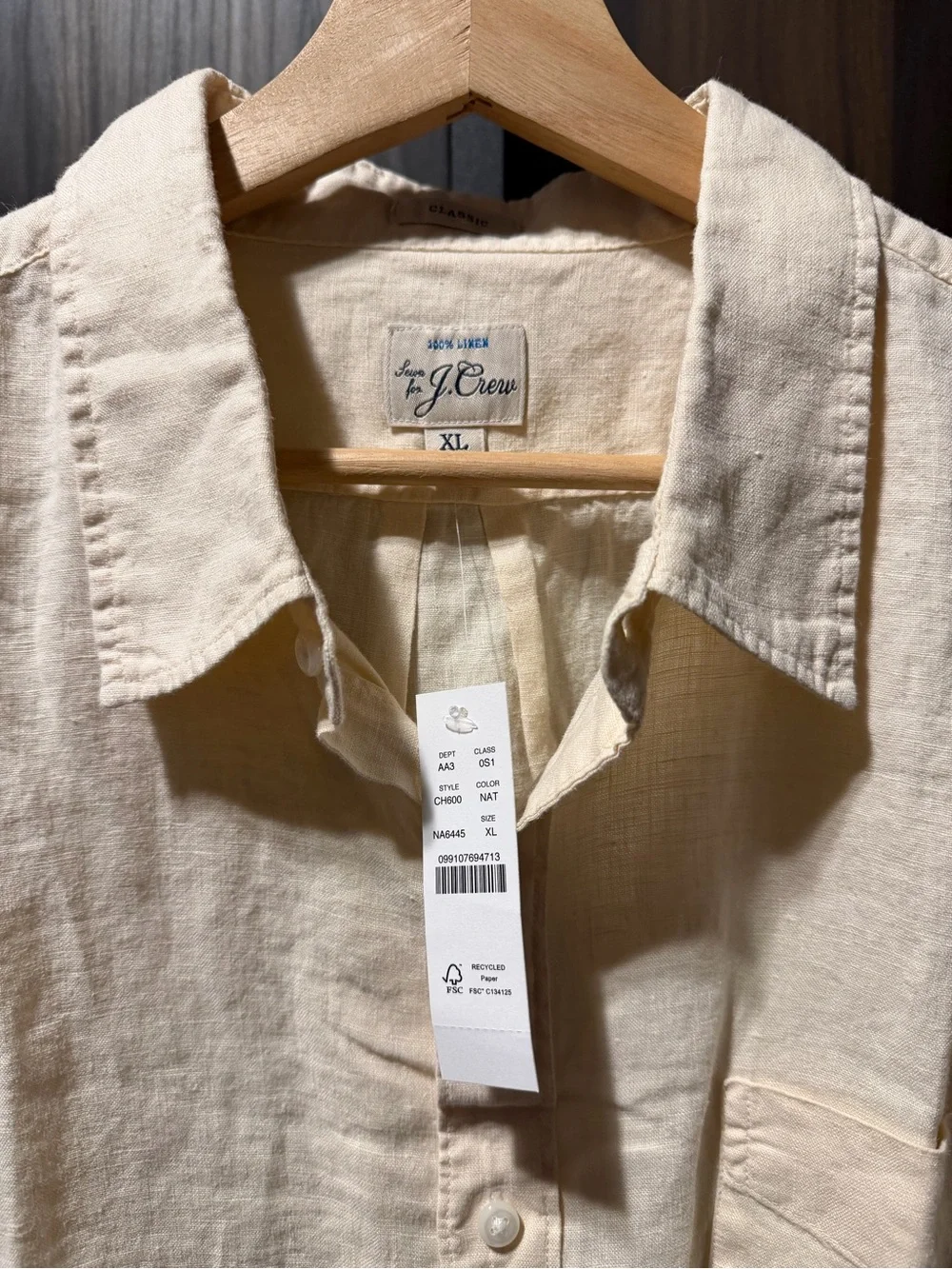 J.Crew Short Sleeve Washed Linen Shirt Natural Size XL Classic Fit